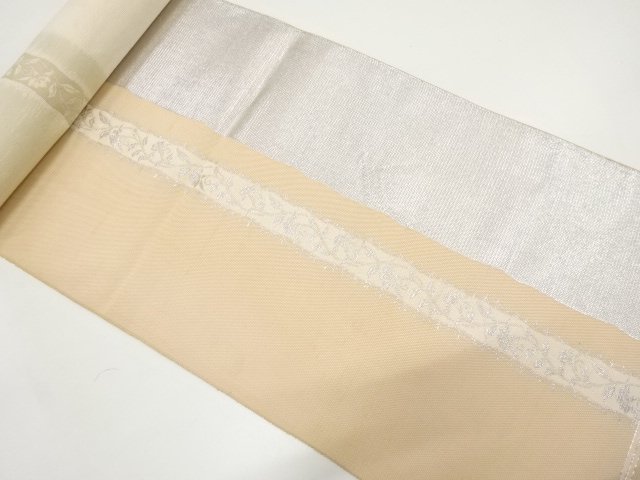 JAPANESE KIMONO / ANTIQUE STRIPED / WOVEN FLORAL PATTERN / 8-SUN OBI F